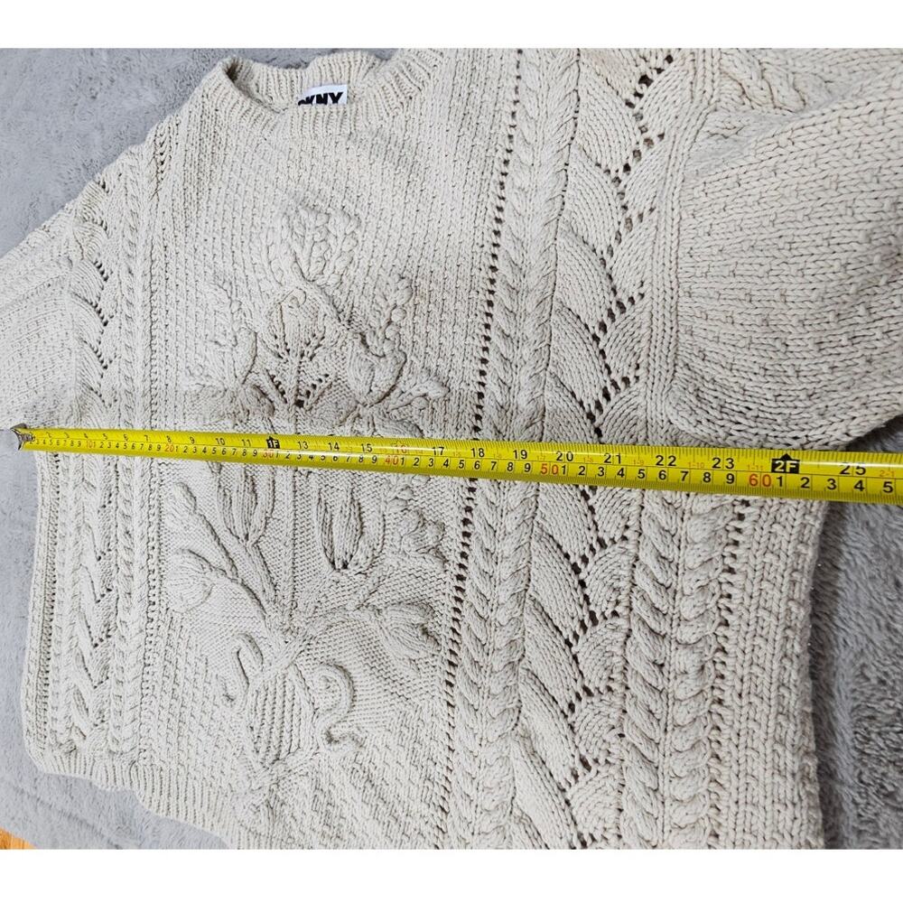 DKNY Cable Knit Sweater, Vintage 1990's Y2K  Handknit, 100% Cotton, Womens Sz M - Picture 8 of 10